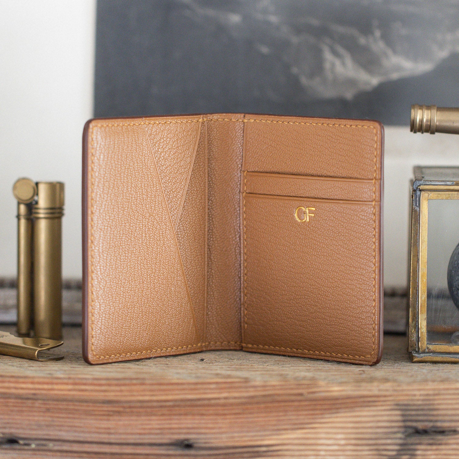 Shell Cordovan & Chèvre Bifold Wallet - Cognac & Gold - Wallets | Last Manner