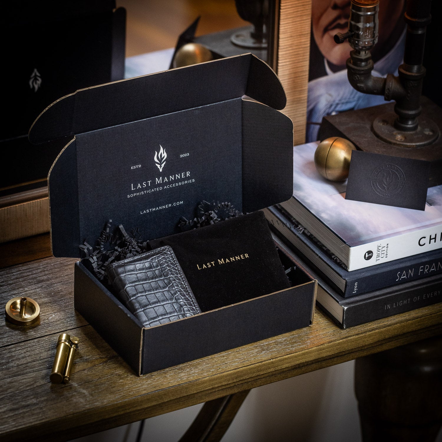 American Alligator & Chèvre Bifold Wallet - Black - Wallets | Last Manner