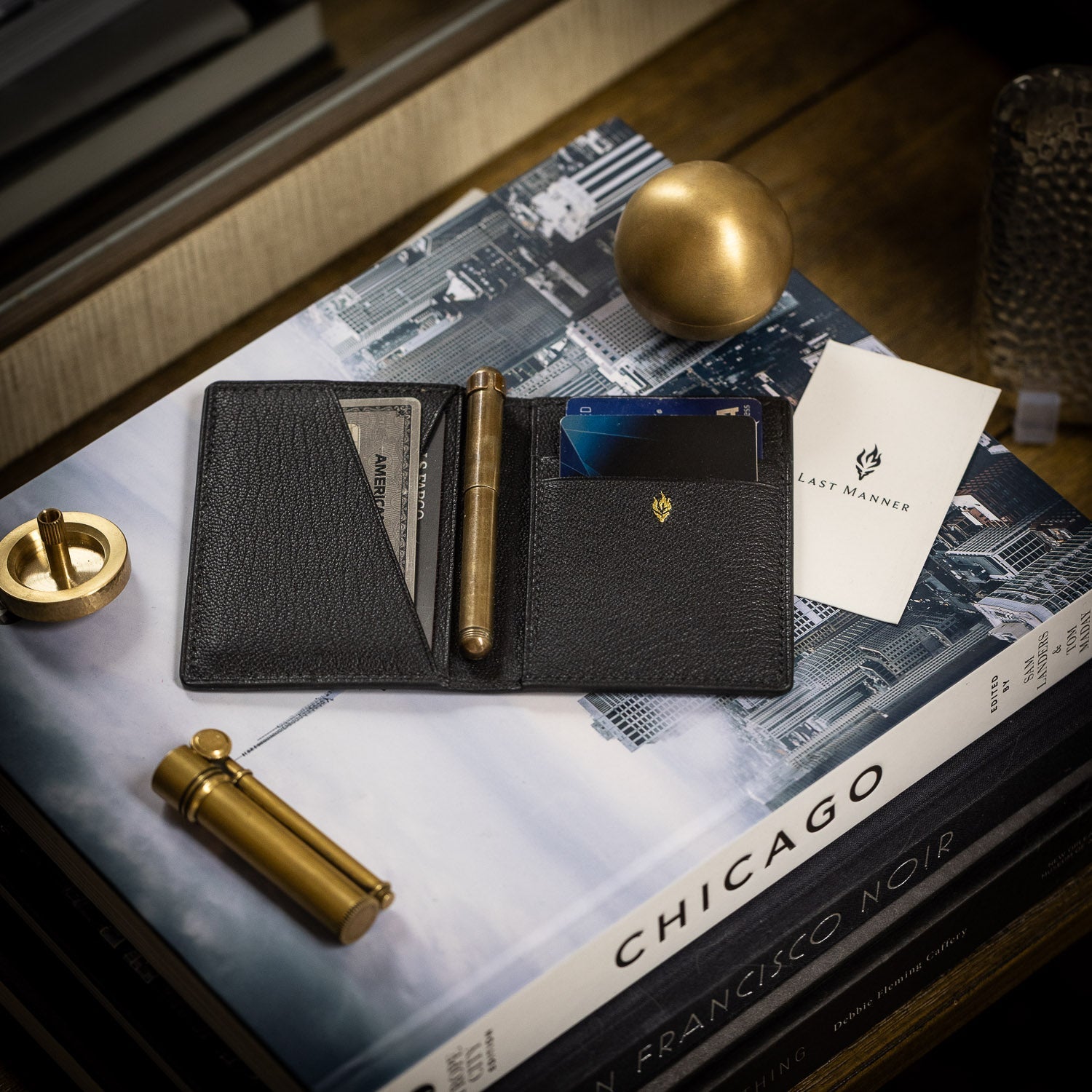 American Alligator & Chèvre Bifold Wallet - Black - Wallets | Last Manner