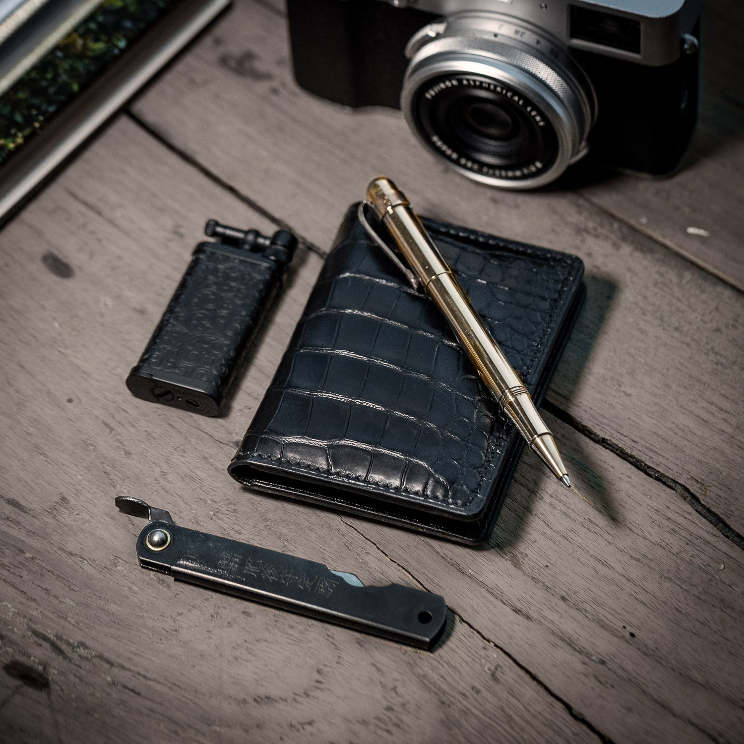 American Alligator & Chèvre Bifold Wallet - Black - Wallets | Last Manner