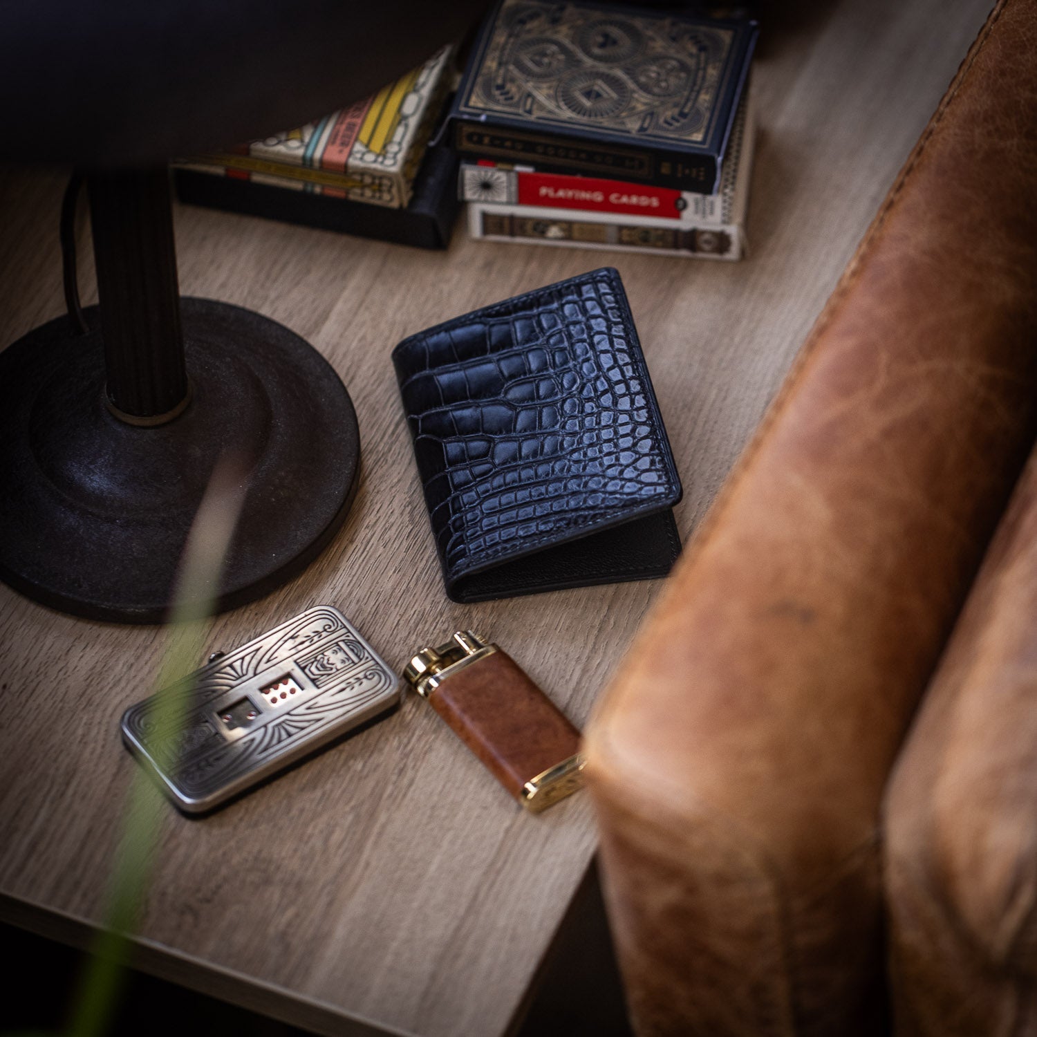 American Alligator & Chèvre Bifold Wallet - Black - Wallets | Last Manner