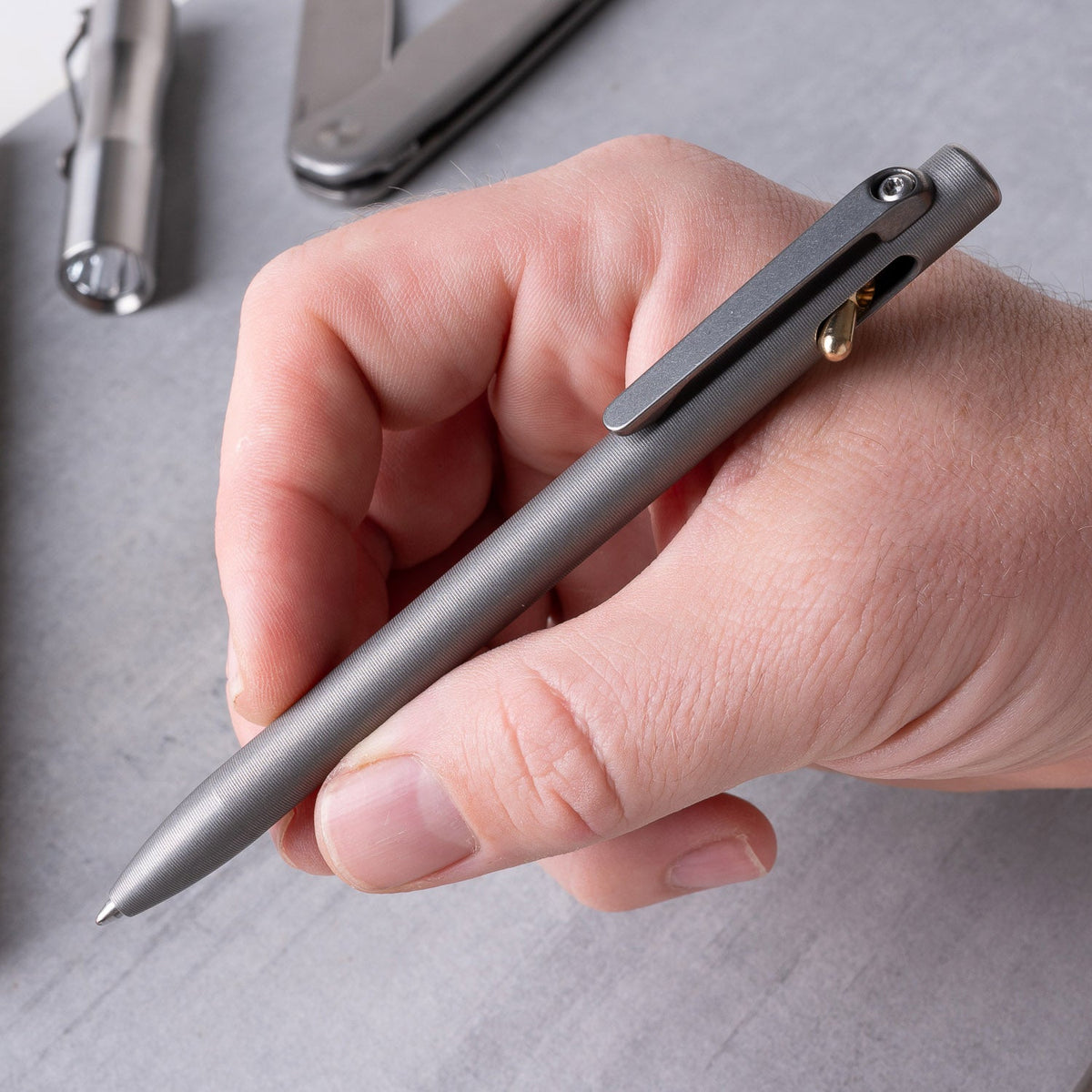 Tactile Turn Slim Switch Pen - Titanium (Short) - Pens | Last Manner