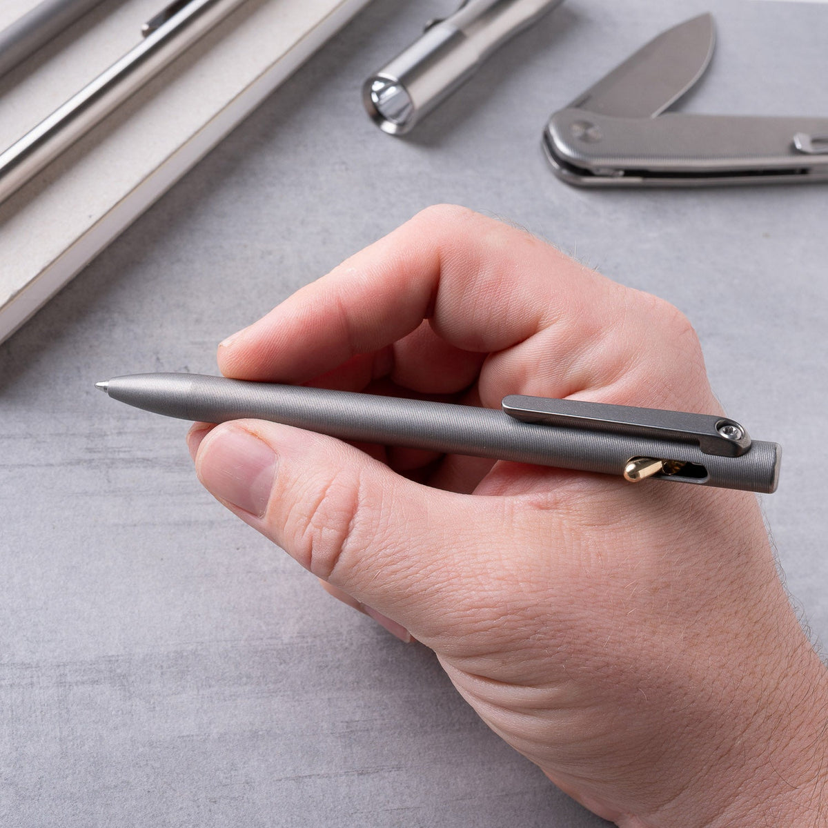 Tactile Turn Slim Switch Pen - Titanium (Short) - Pens | Last Manner