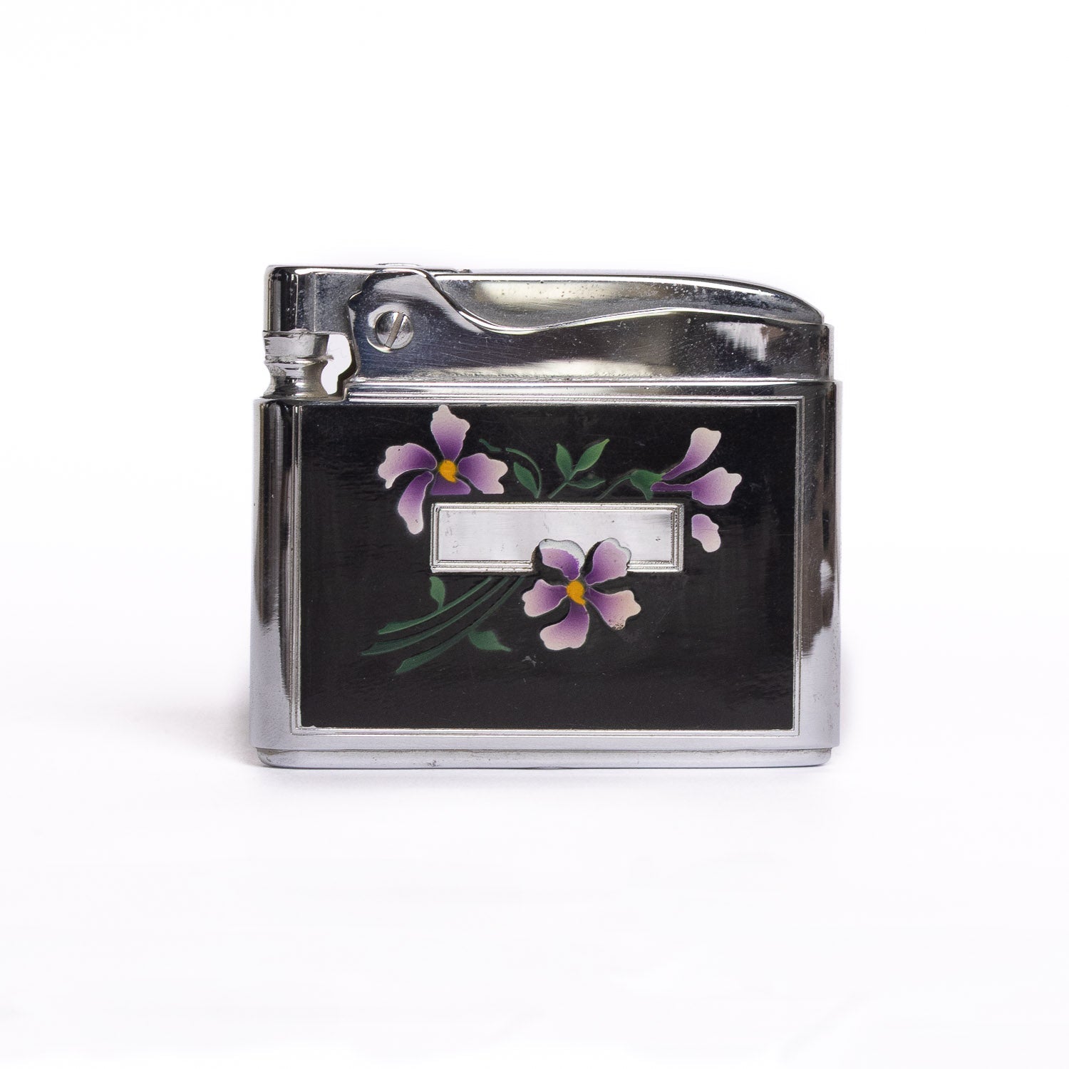 Vintage Ronson Adonis Lighter – Black Enamel w/ Purple Floral Design - Lighter | Last Manner