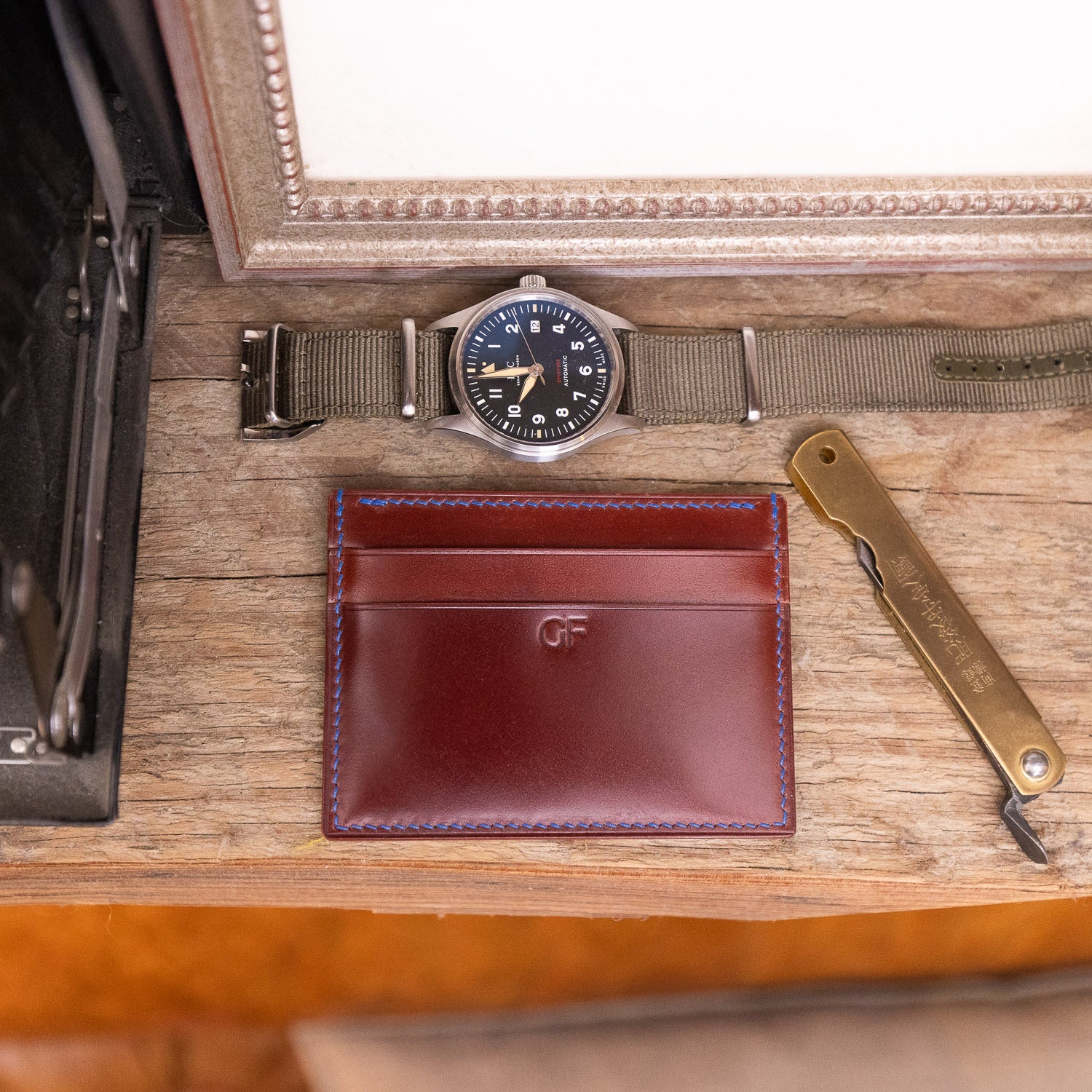 Cordovan & Dollaro Card Wallet - Chestnut & Blue