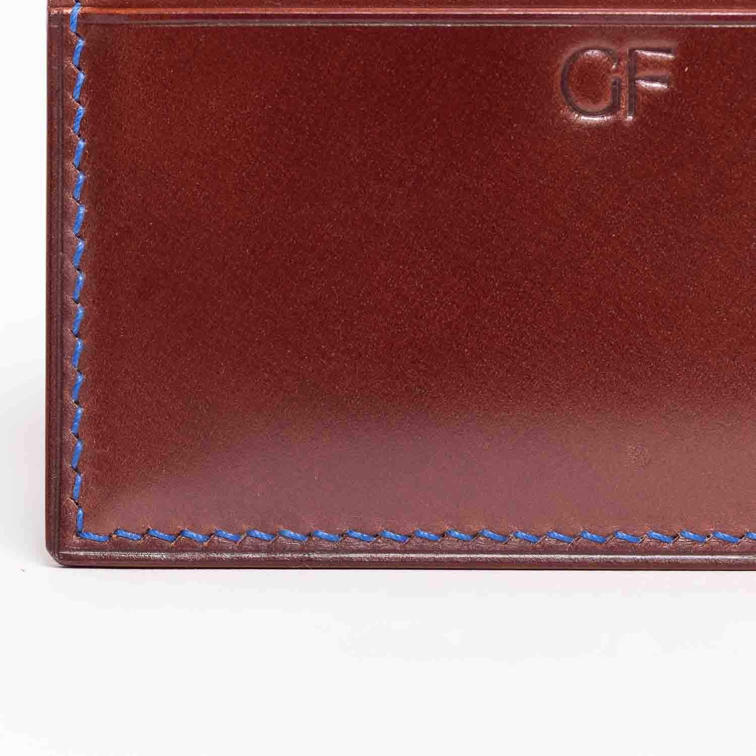 Cordovan & Dollaro Card Wallet - Chestnut & Blue